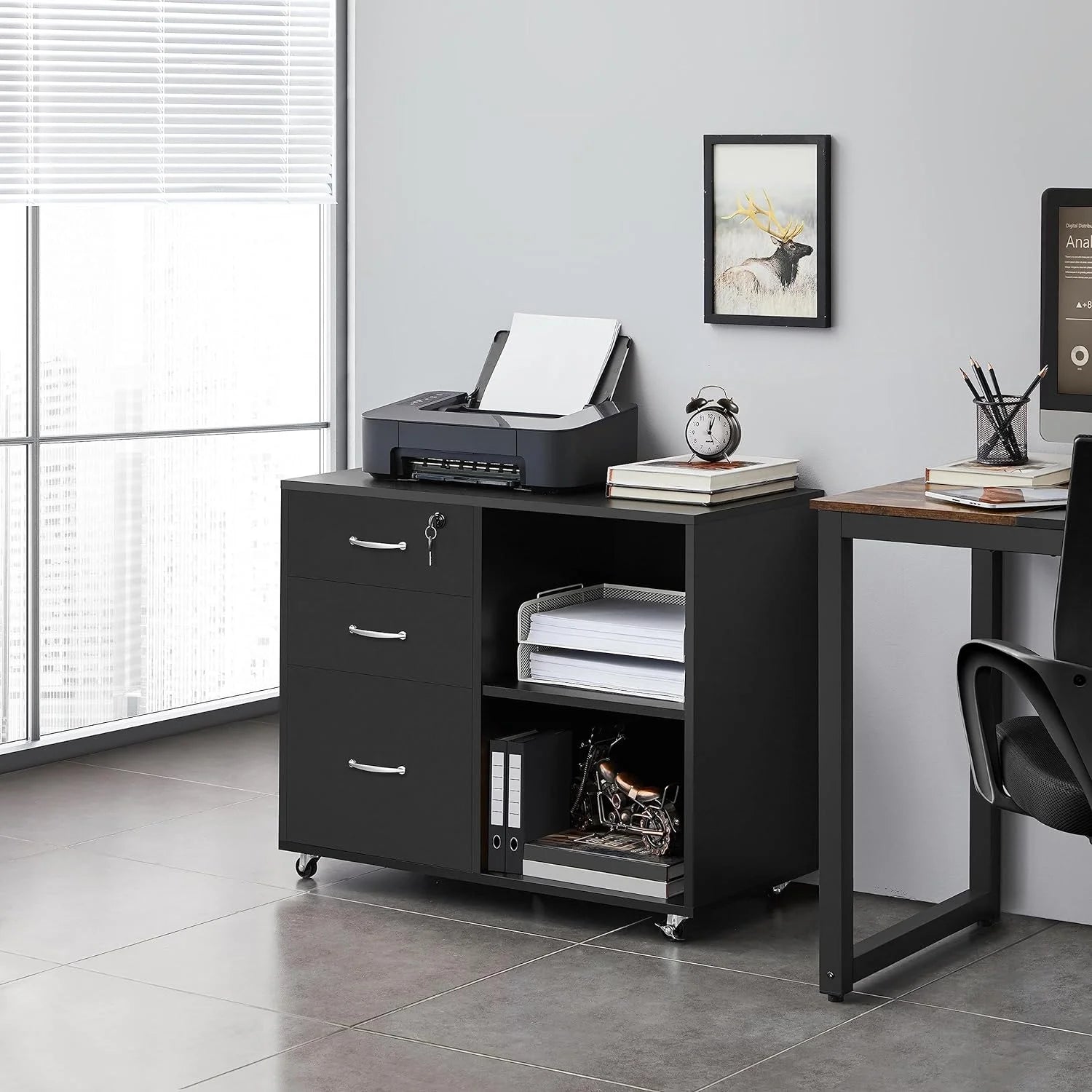 Black 3 Drawer Lateral Filing Cabinet H62144