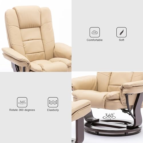 Beige Leather Swivel Recliner Chair with Ottoman T38279