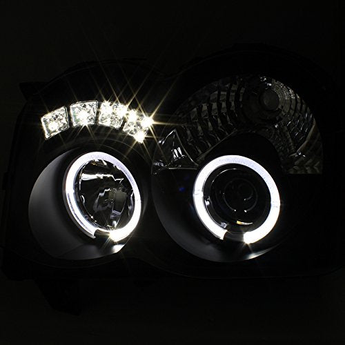 Black Bezel Dual Halo Ring Projector LED Headlights Pair Q9654
