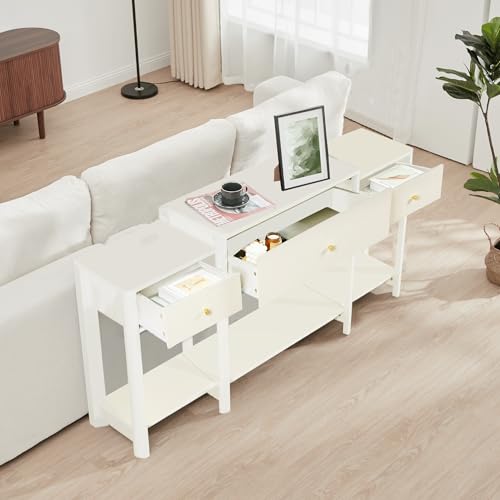 63" Console Table with Drawer, Marble Texture Top Sideboard with Open Bottom Shelf U354