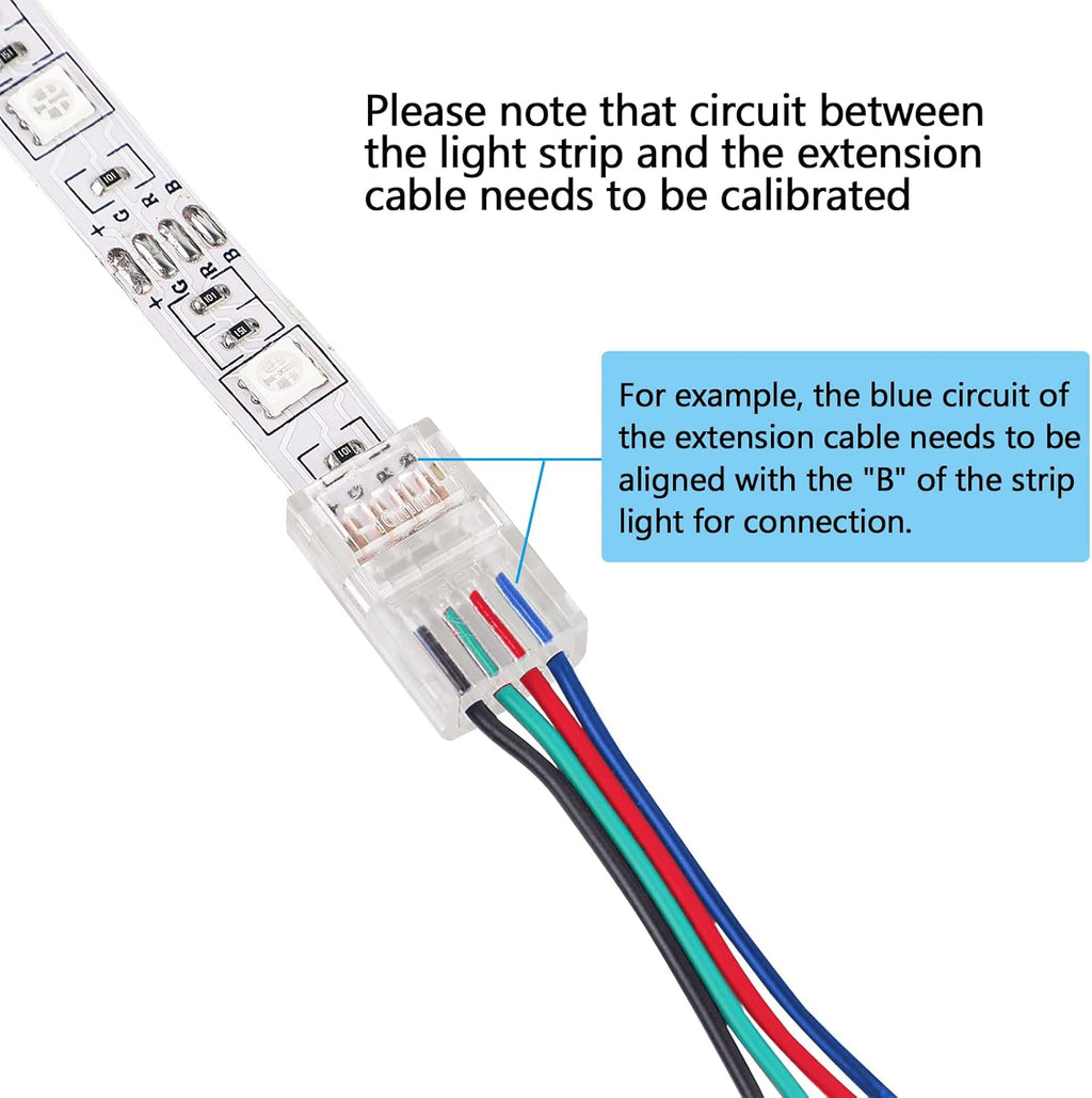 10 Pack 4 Pin LED Connector for 10mm RGB 5050 LED Strip Lights with 16.4ft Extension Cable C967