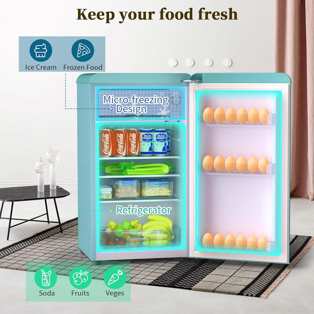 Retro Mini Fridge with Freezer 3.6 Cu.Ft. Single Door Blue I946