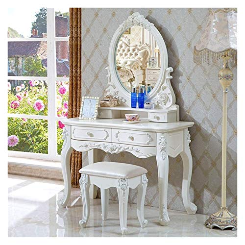 Solid Carved Dressing Vanity Table with Stool U6873