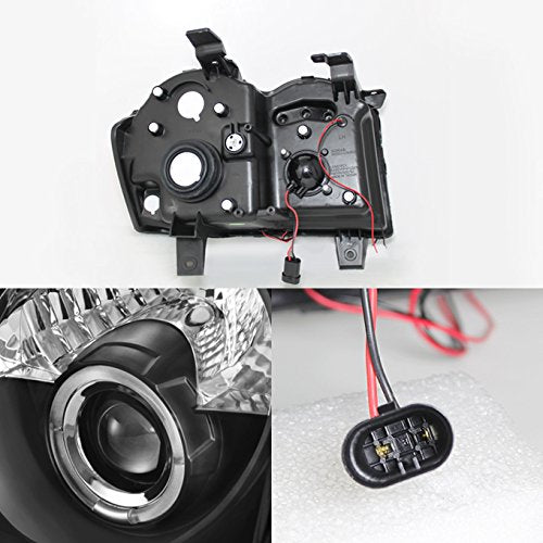 Black Bezel Dual Halo Ring Projector LED Headlights Pair Q9654