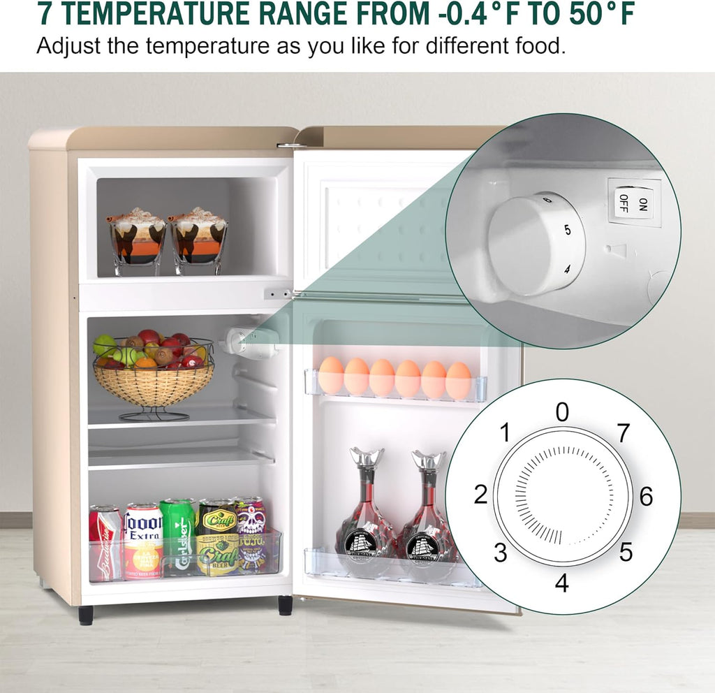 4.1 Cu. Ft. 2-Door Retro Mini Fridge with Freezer (Gold) A372
