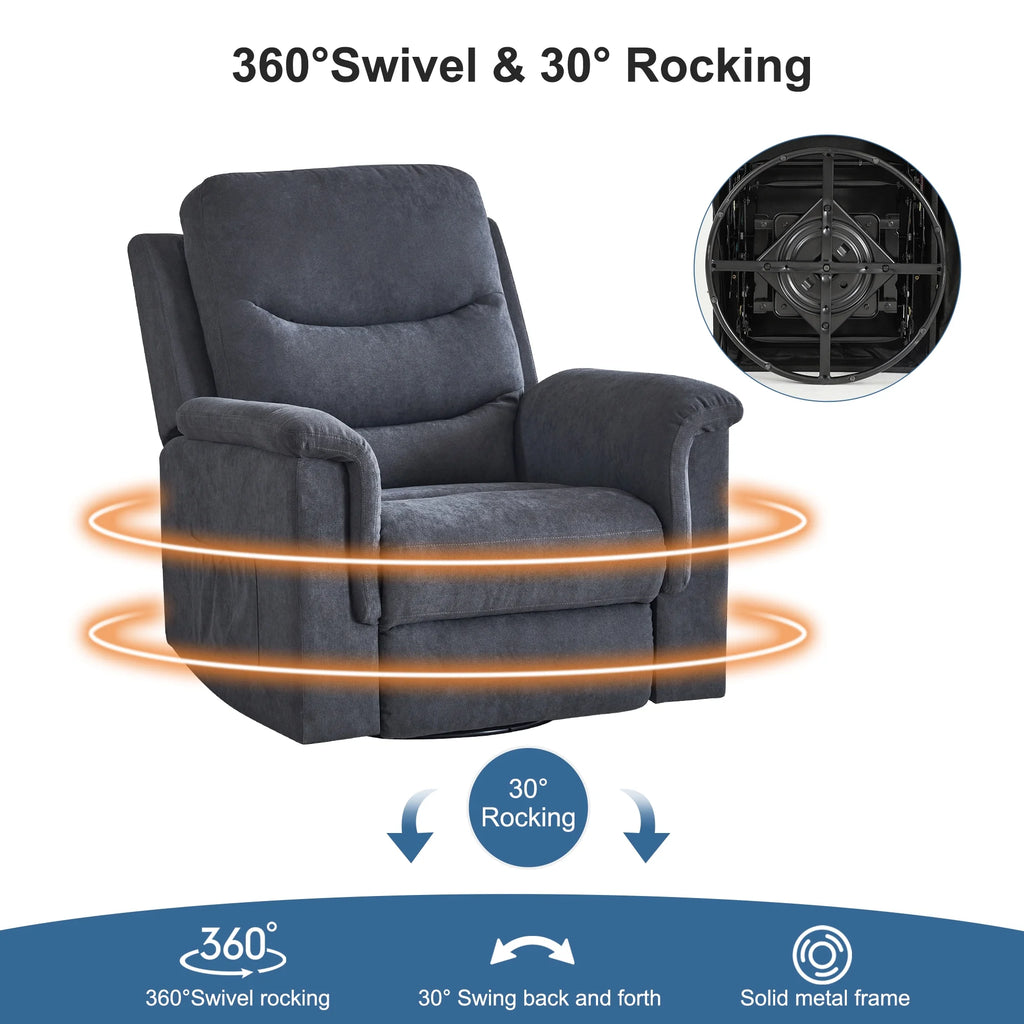 Grey Velvet Manual Swivel Rocker Recliner Chair E757