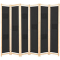 6-Panel Room Divider Black Fabric C955