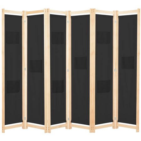 6-Panel Room Divider Black Fabric C955