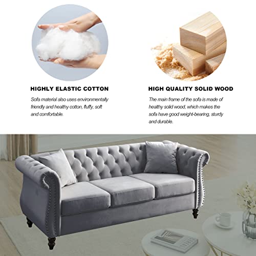 Beige Velvet 3 Seater Sofa Q54183