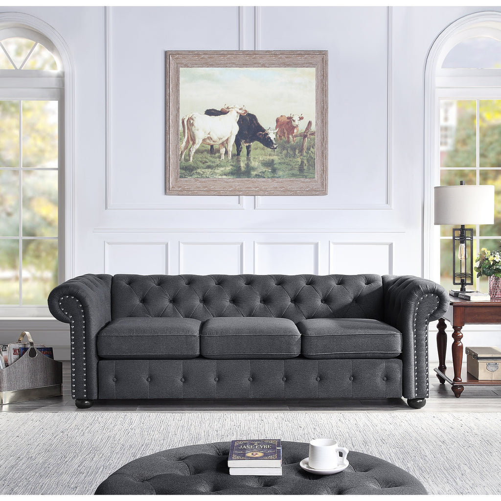 Light Grey 3-seater Tufted Sofa with Rolled Arms Y7095
