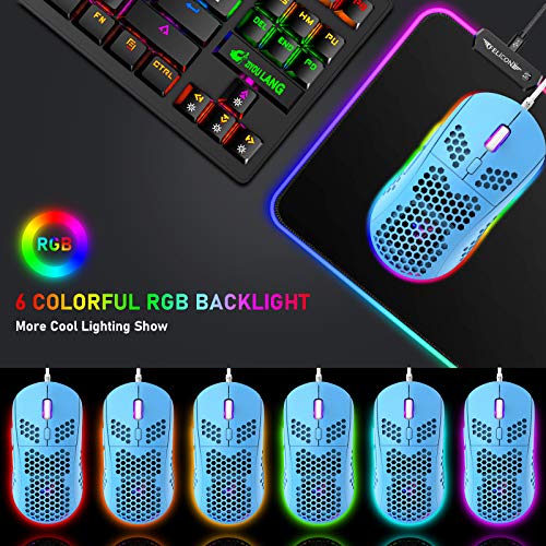 60% Wired Mechanical Gaming Keyboard and Mouse Combo, Ultra-Compact Mini 62 Keys Type C Chroma 20 RGB Backlit Effects, 6400 DPI Lightweight Gaming Mouse with Honeycomb Shell R490