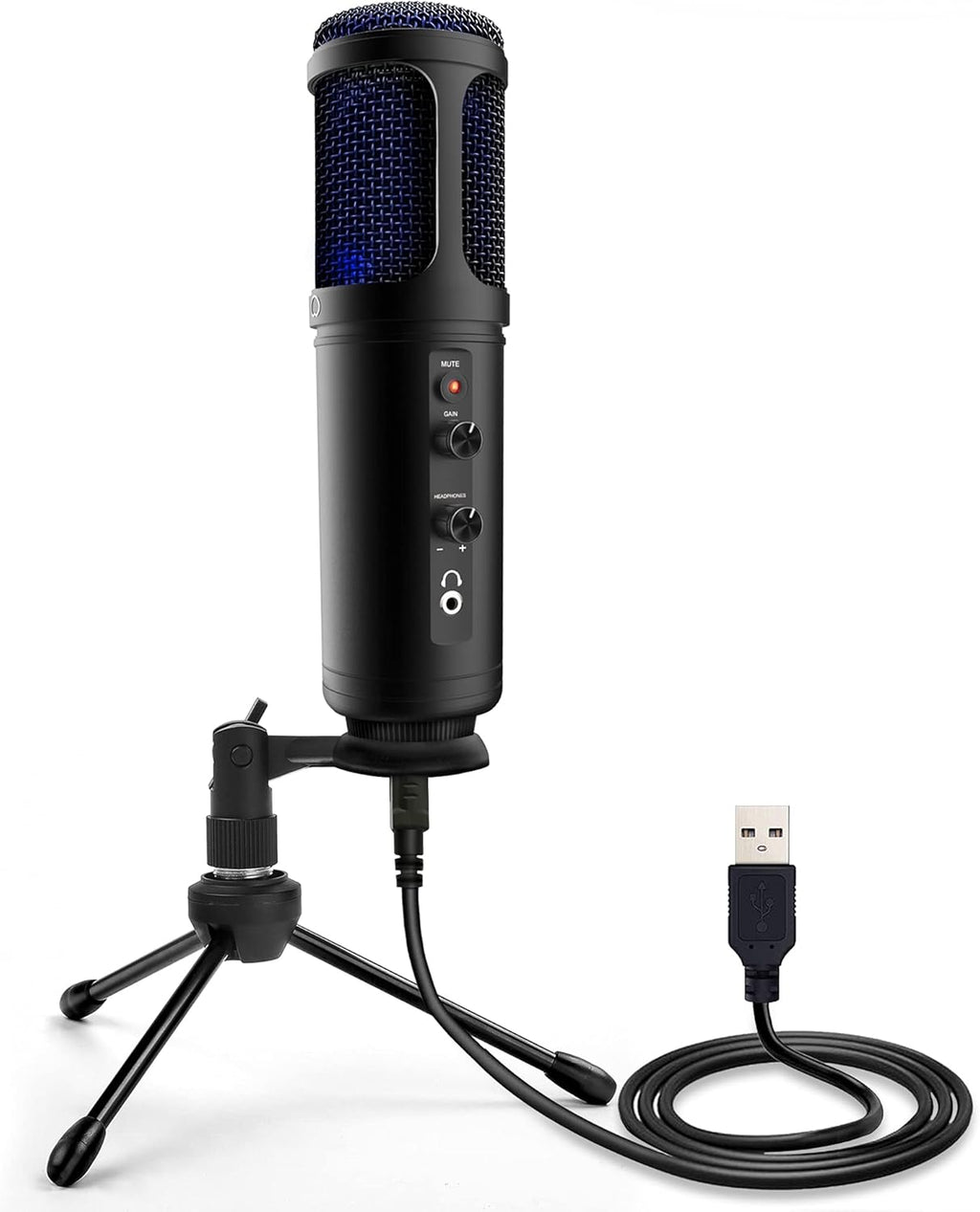 Blue LED Adjustable Gain Condenser Microphone with Tripod Stand Pack of 2 G406