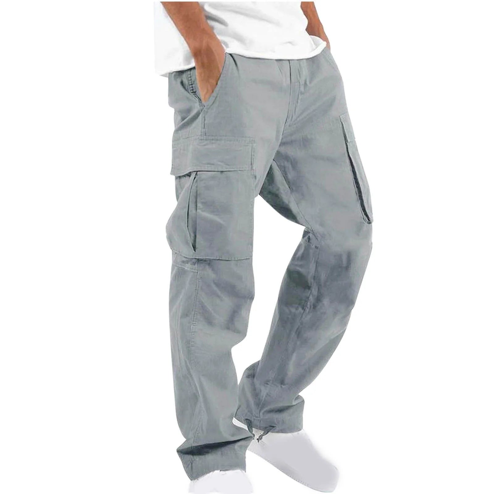 Mens Cargo Sweat Pants Relaxed Fit Baggy Joggers with Zipper Pockets R2667