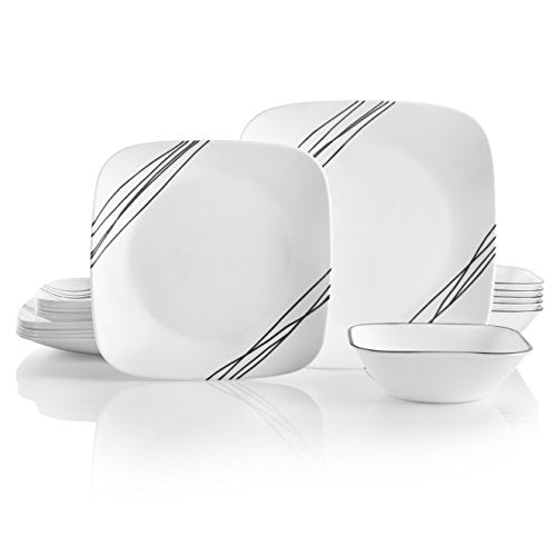 18-Piece Service for 6 Dinnerware Set, White Triple Layer Glass F852466