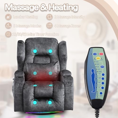 Grey Power Recliner Chair with Massage & Heat F9462