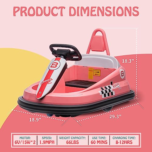 6V Electric Ride On Bumper Car for Toddlers, Bright-Pink Y90780