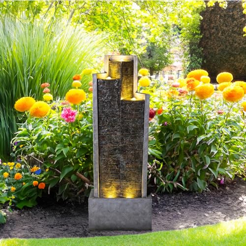 39.3"H Modern Cascading Floor-Standing Water Fountain with Led Lights and Pump D100