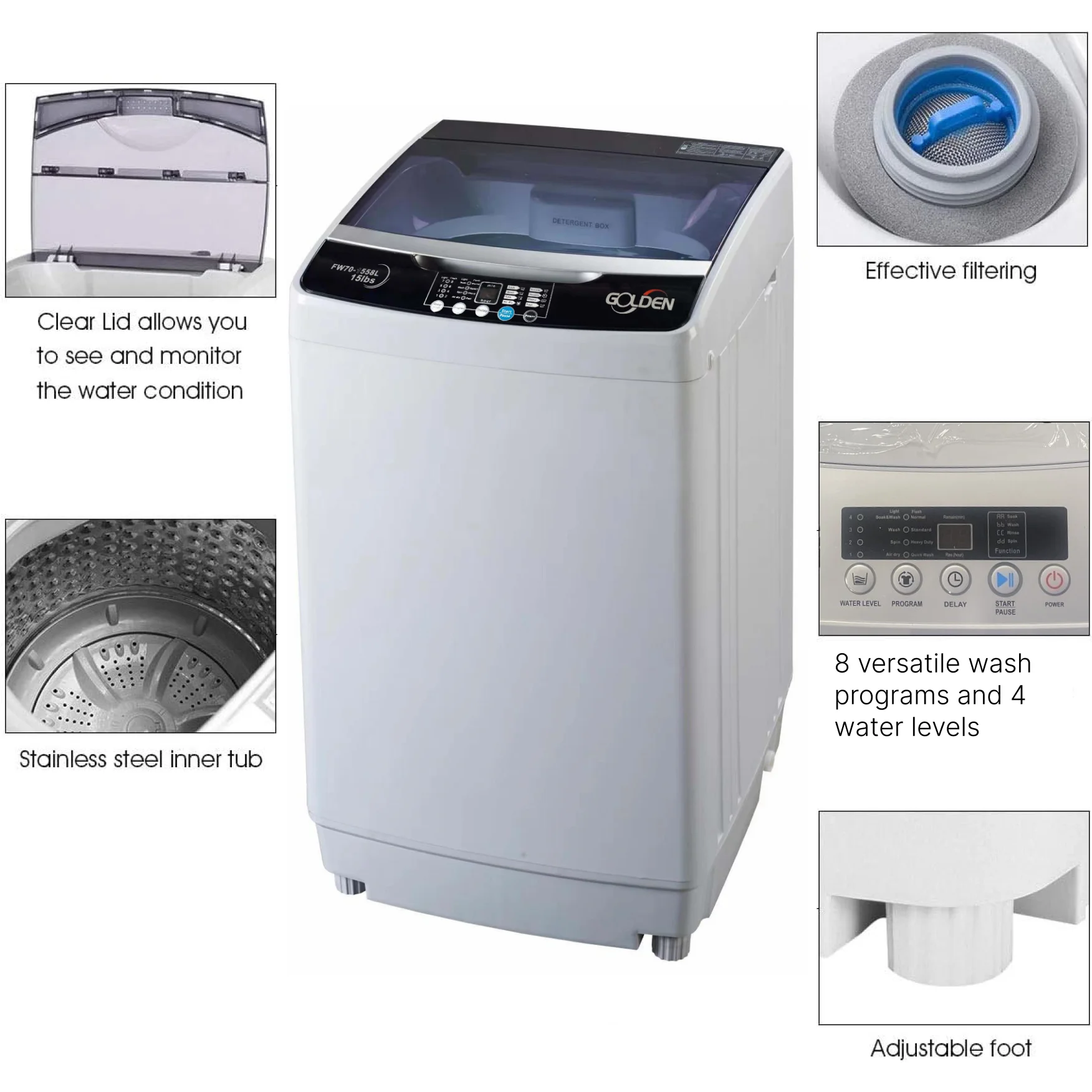 15.4 LB Portable Top Load Washing Machine with LED Display M6671