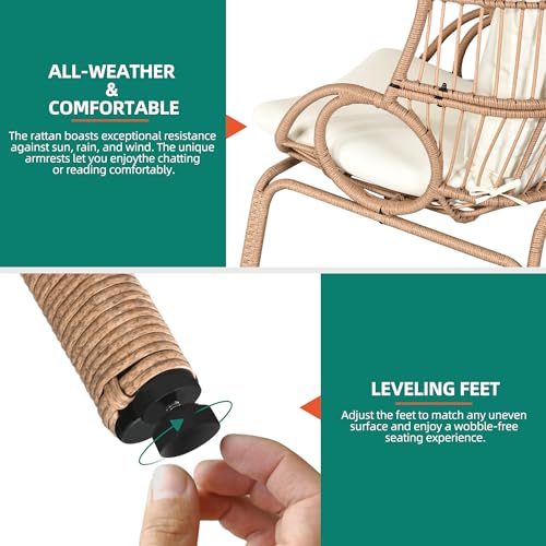 Beige Outdoor Wicker Egg Chair with Cushion V40299