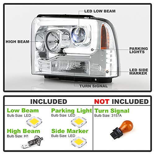 Chrome LED Projector Headlights Headlamps Pair M3644