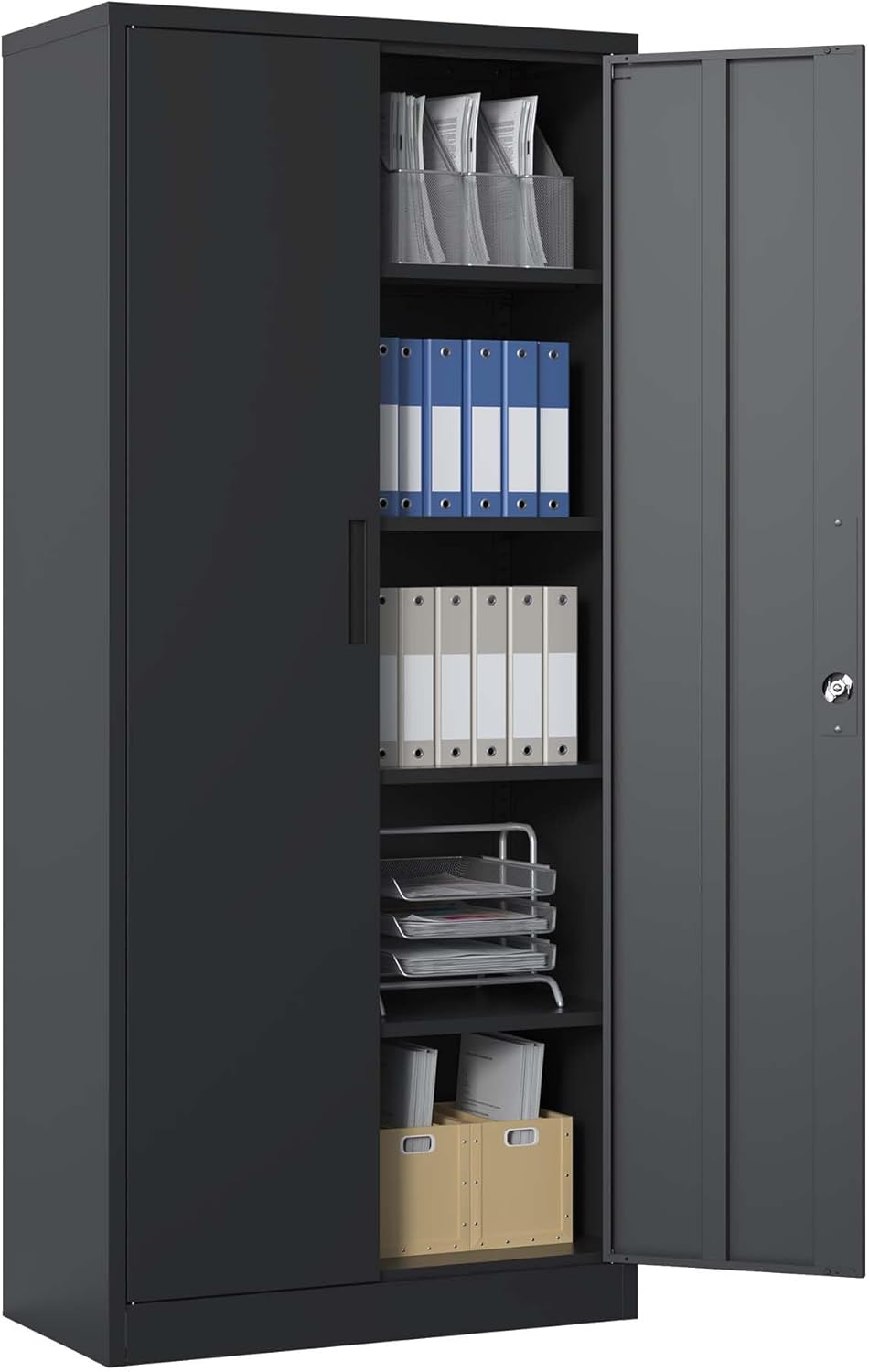 Black Metal Garage Storage Cabinet with Doors and 4 Shelves N9312