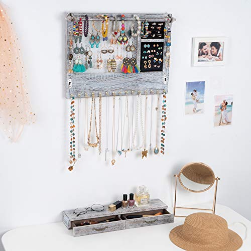 Jewelry Wall Organizer Wall Mounted with Drawers (brown) U7359