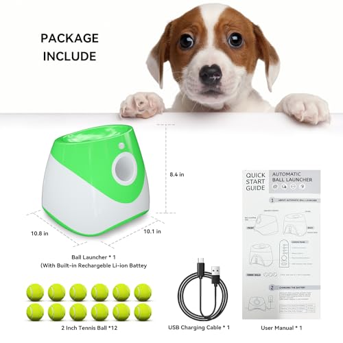 Automatic Dog Ball Thrower Launcher with 12 PCS Tennis Balls, Green K4216