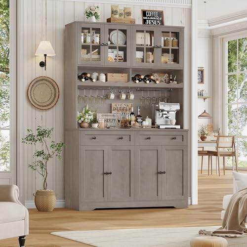 75.4" Tall White Kitchen Pantry Cabinet with Glass Doors and Drawers H780