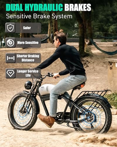 Electric Motorcycle 1500W Motor 52V 20AH 34MPH 75Mils Retro Style Moped Ebike 26"x4.0" Fat Tire Dual Hydraulic Full Suspension X9617