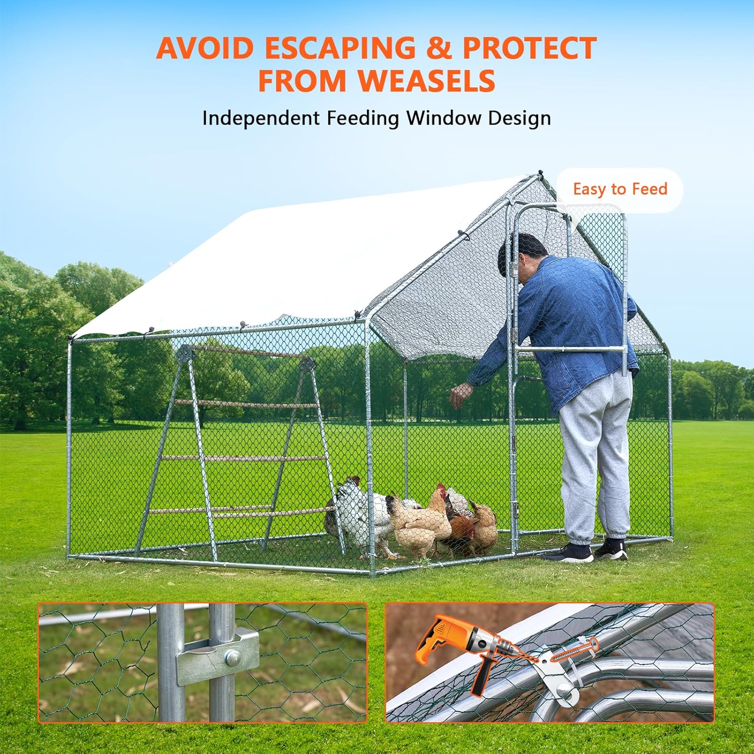 Large Metal Chicken Coop with Anti-UV Cover (9.8 * 6.6FT) N117067