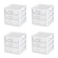 4-Pack 3 Drawer Plastic Desktop Organizer with Clear Drawers, White Frame J958