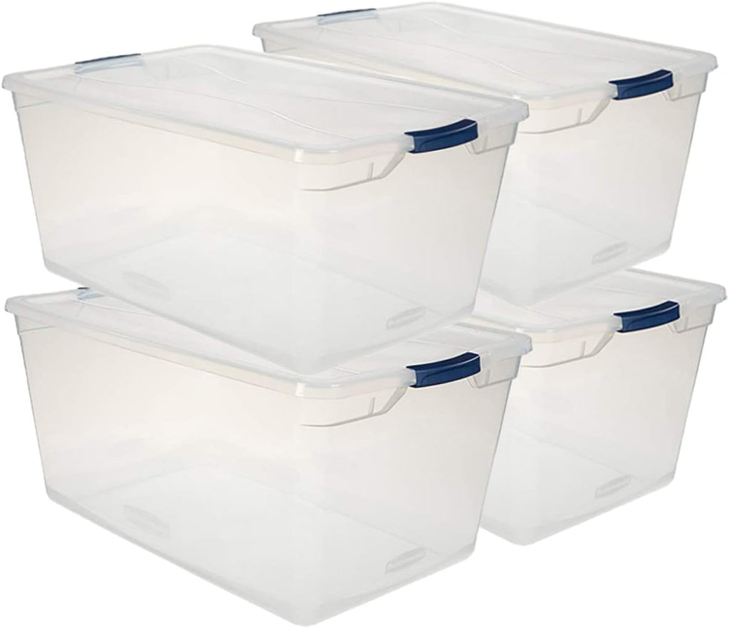 Clear 71 QT Pack of 4 Stackable Large Storage Containers with Latching Clear Lids G30462