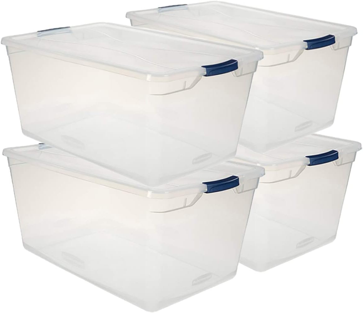 Clear 71 QT Pack of 4 Stackable Large Storage Containers with Latching Clear Lids G30462