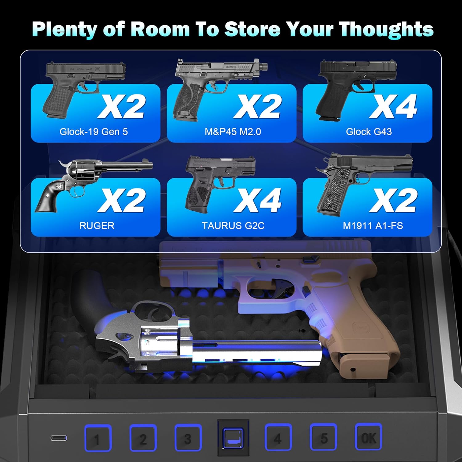 All Metal Quick-Access Pistol Safe with Fingerprint Lock and Key Pad Y4944