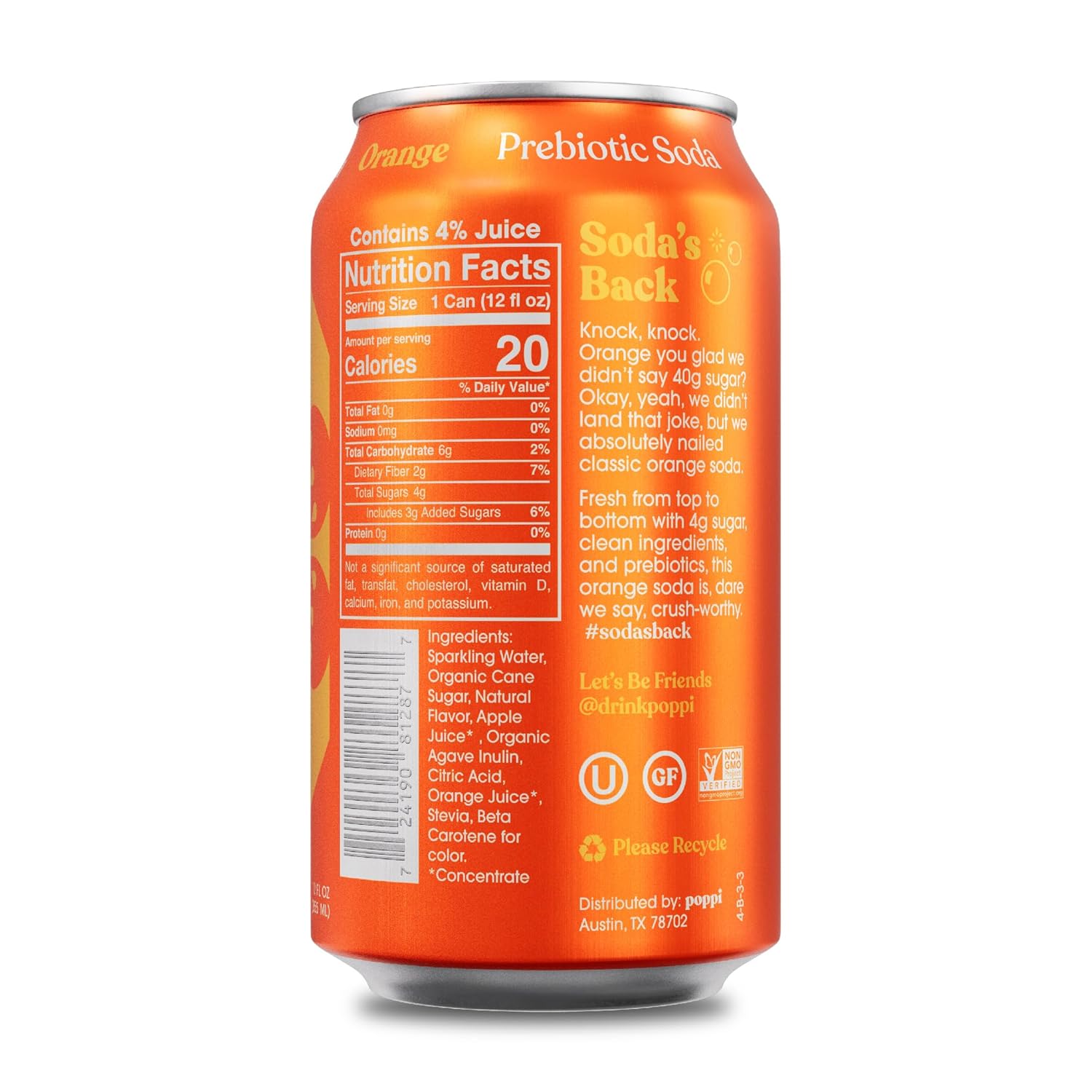 72-Pack Sparkling Prebiotic Soda, 12oz V499192