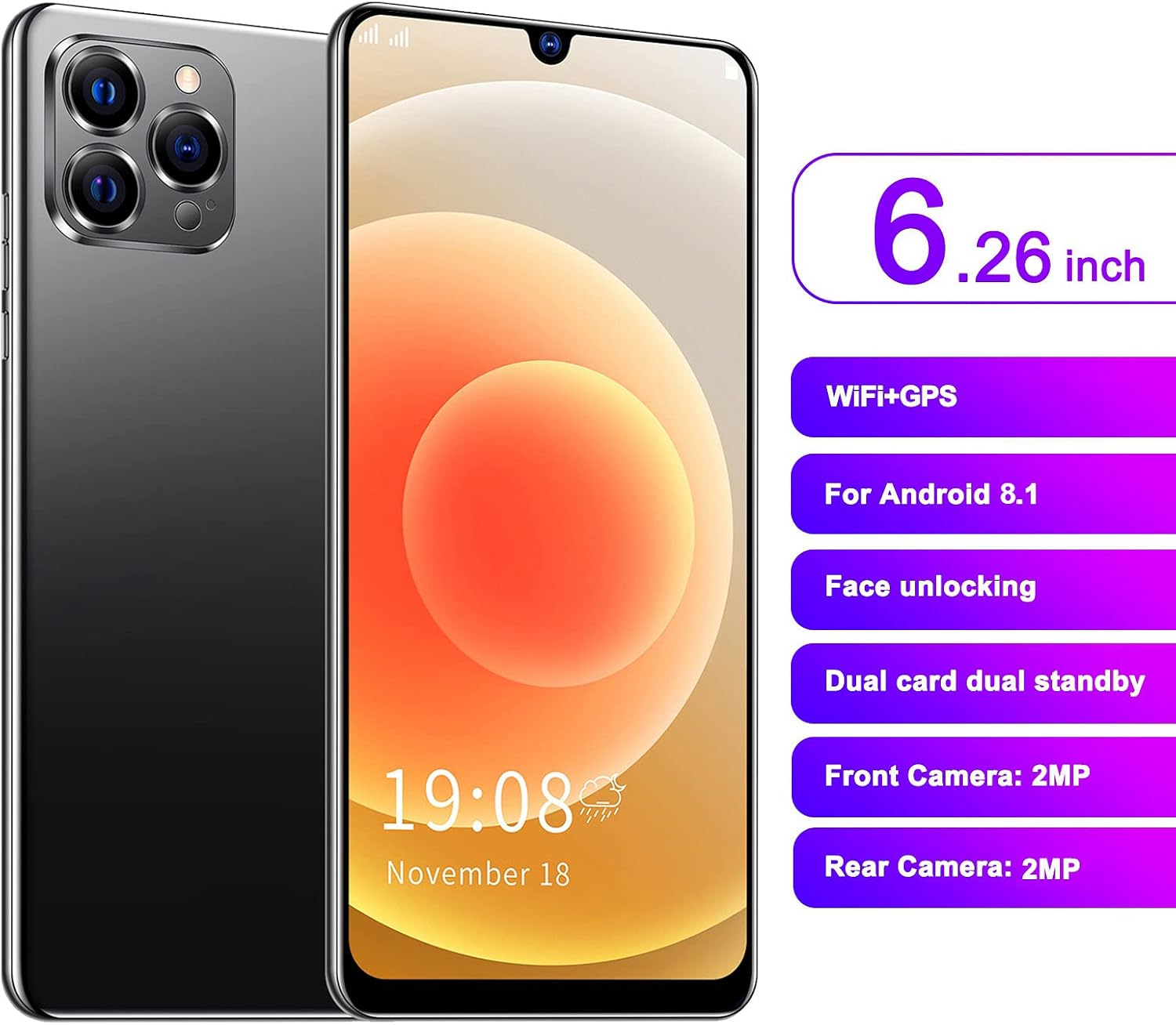 Black 6.26in Unlocked Android Smartphone M460747