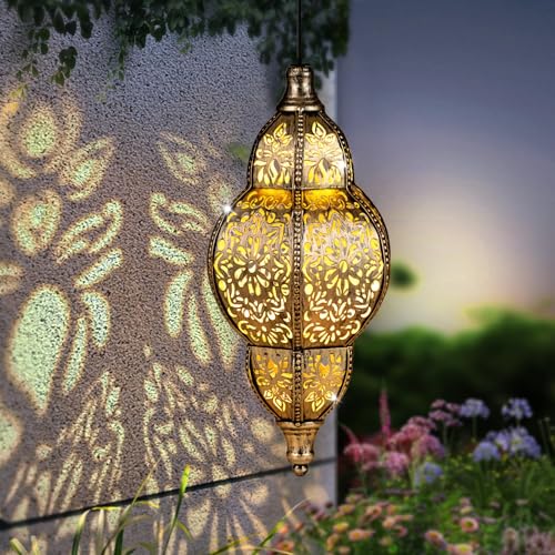 Hanging Solar Lantern Outdoor Decor, Waterproof Metal LED Lanterns W5354