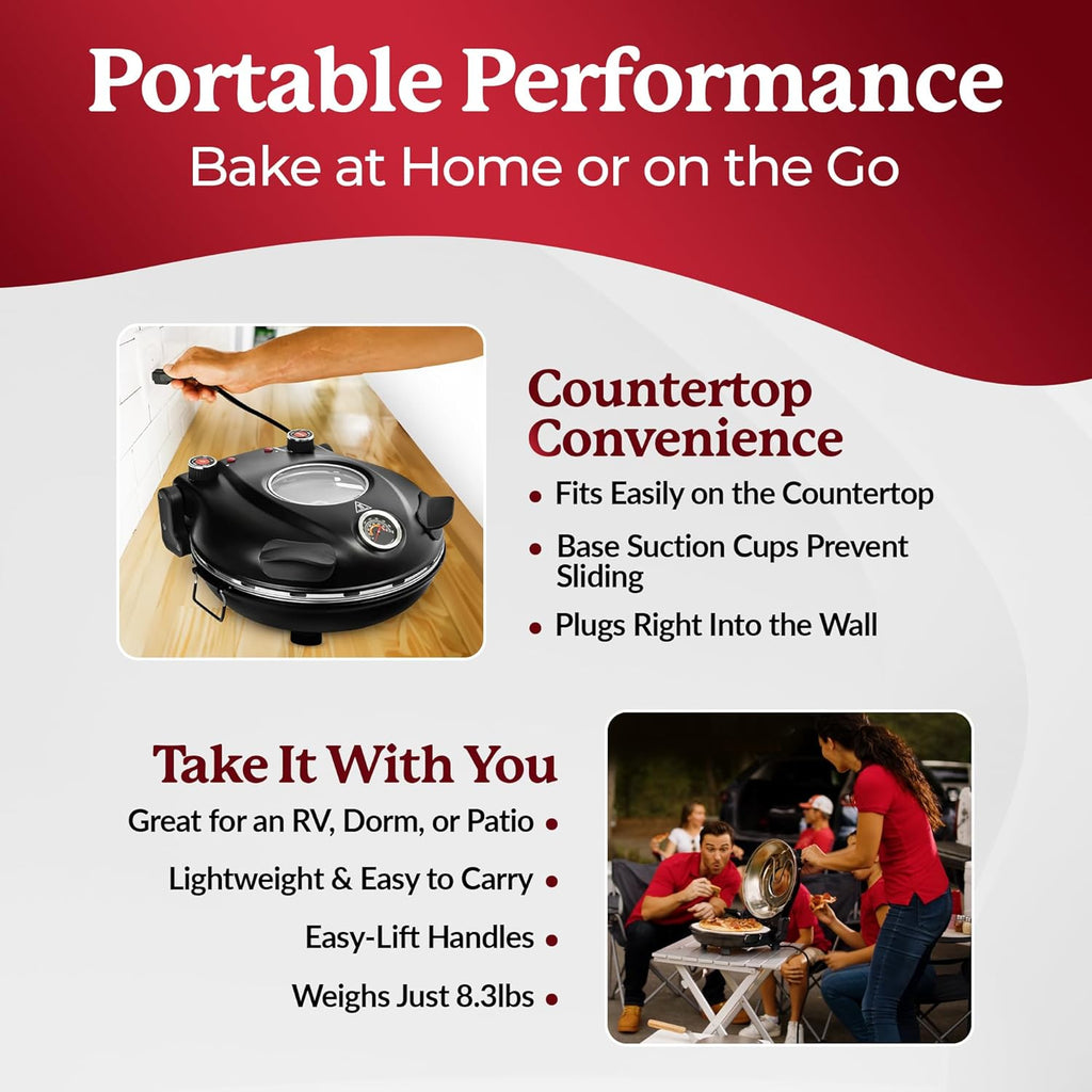 12 Inch Electric Pizza Oven with Pizza Cutter, Pizza Slicer and Serving Tray O604289