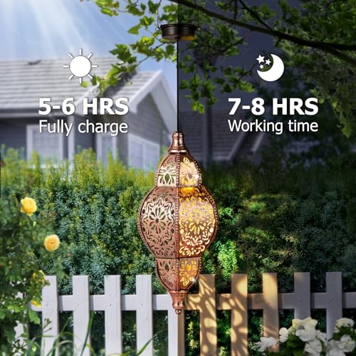 Hanging Solar Lantern Outdoor Decor, Waterproof Metal LED Lanterns W5354