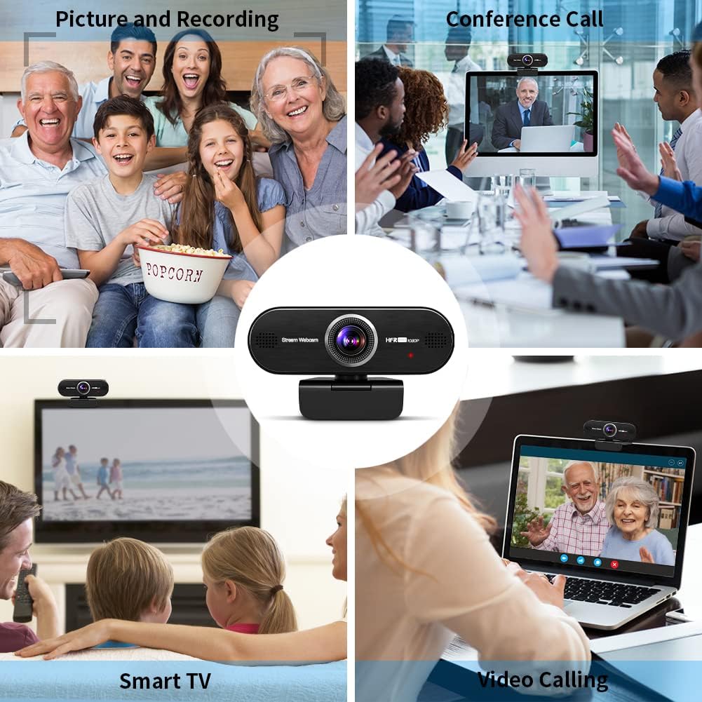 1080P 60FPS Webcam with Microphone, Auto-Focus 80° Wide Angle Built-in Dual Noise Reduction Mics B45833