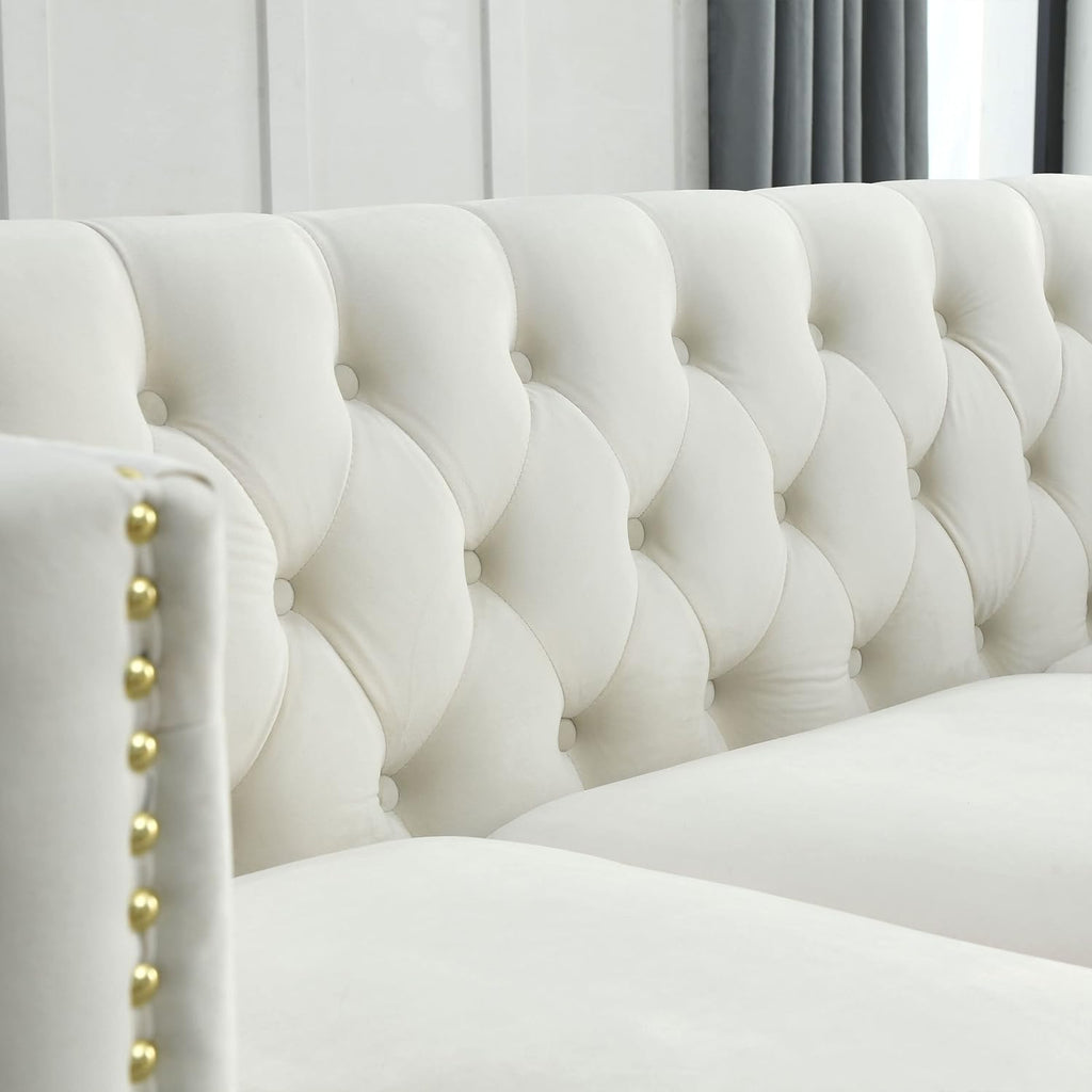 Beige Velvet L-Shaped Corner Sofa 5-Seater with 3 Cushions N6689