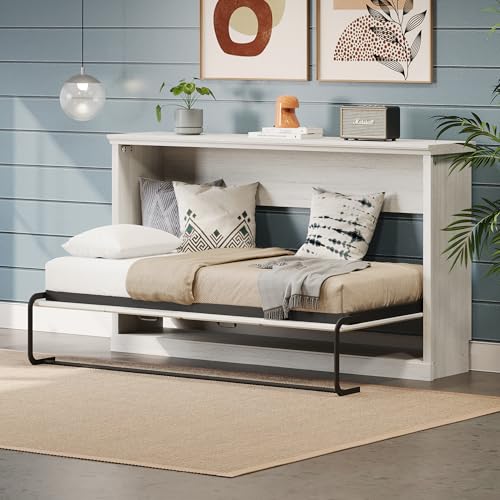 Twin Size Murphy Bed with 2 Side Cabinet Storage Shelf and Bookcase O564914