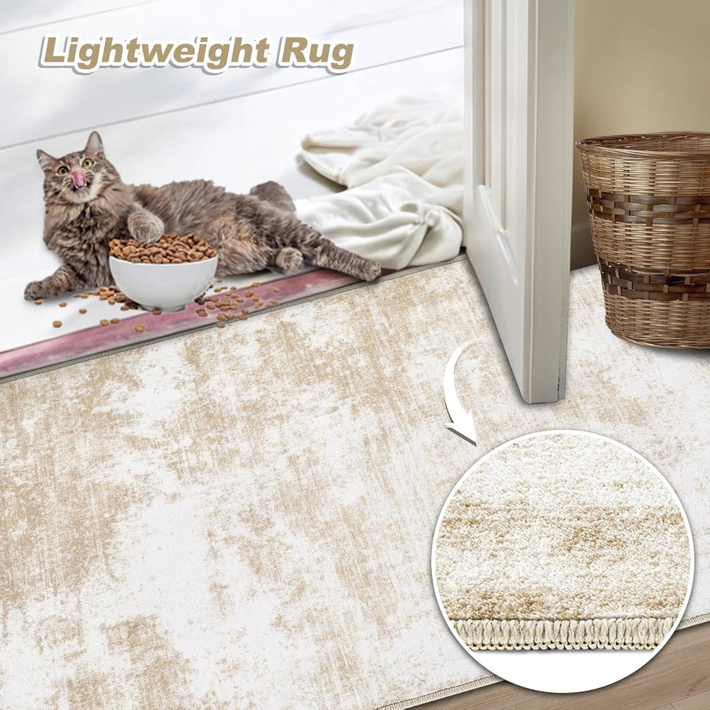 Beige 8x10 Washable Area Rug C111473