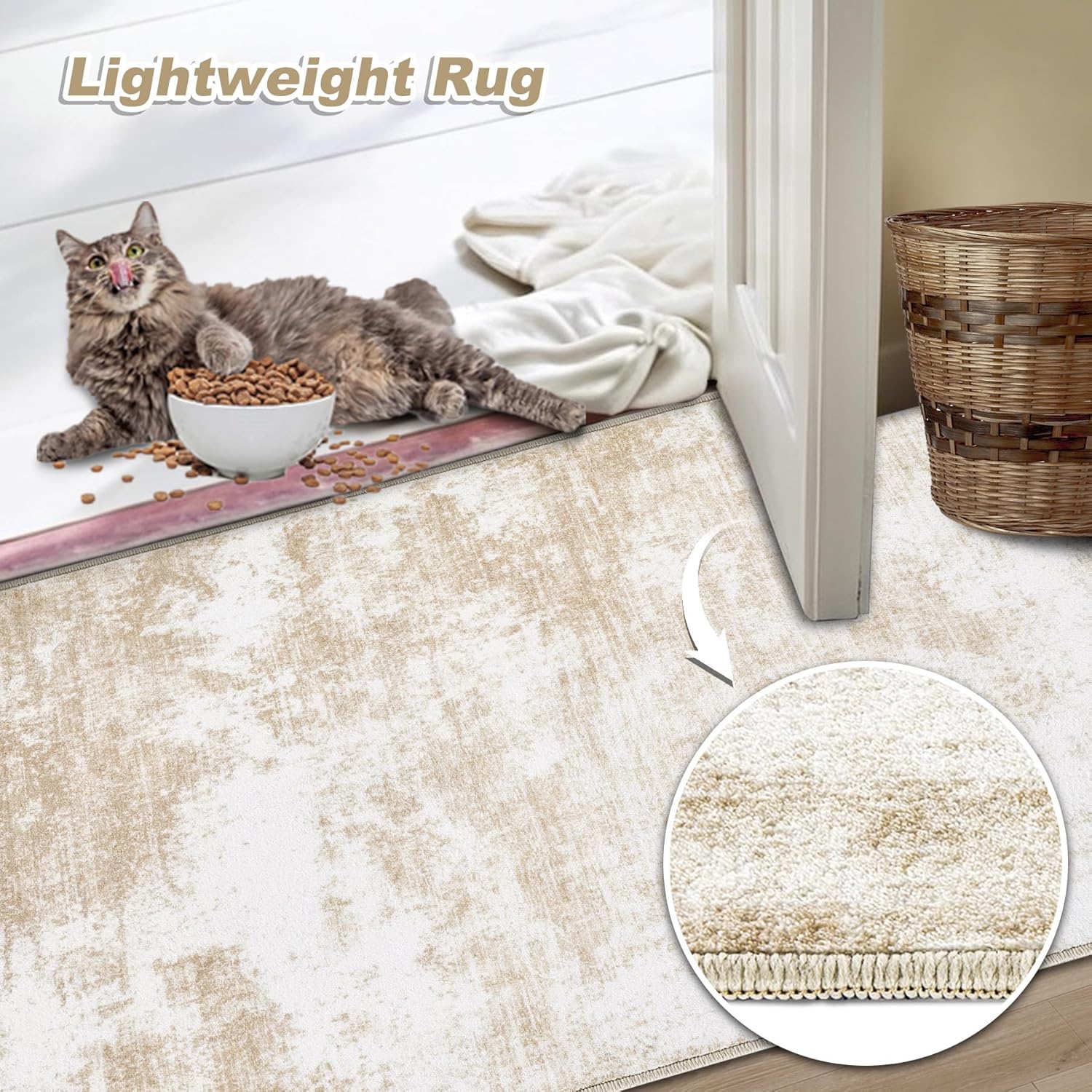 Beige 8x10 Washable Area Rug C111473