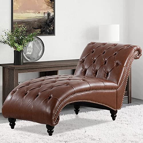 Brown Leather Lounge Chair with Nailhead Trim E145675