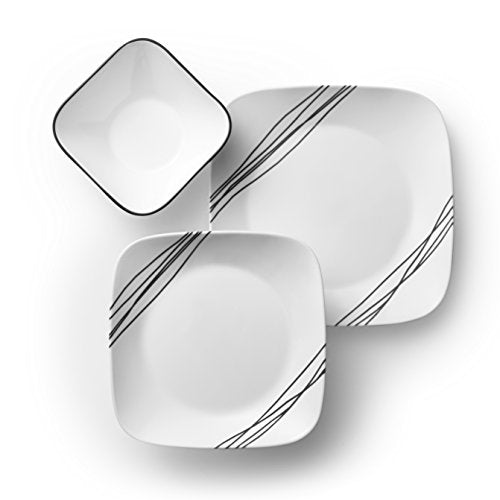 18-Piece Service for 6 Dinnerware Set, White Triple Layer Glass F852466