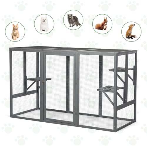 Grey Wooden Cat Cage with 3 Platforms and Litter Box M7863