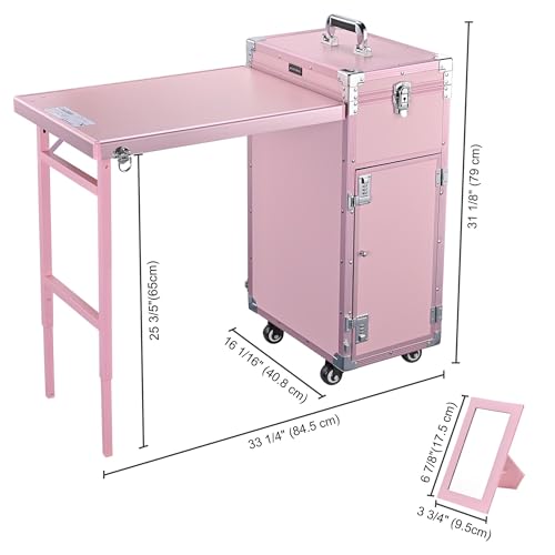 Pink Foldable Rolling Manicure Table with 4 Drawers T5849