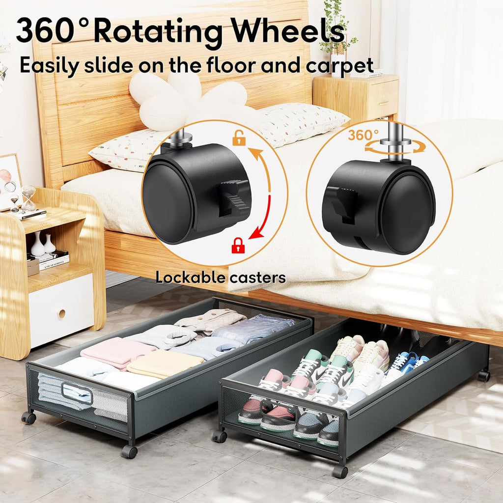 Cyan-gray 2 Pack Under Bed Storage Containers with Wheels and Lid W496