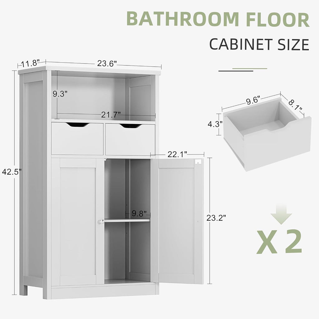 White Floor Storage Cabinet with Doors and Drawers and Adjustable Shelf Y7459